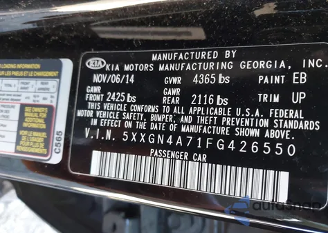 2015 Kia Optima Ex из США, поврежденный, VIN 5XXGN4A71FG426550